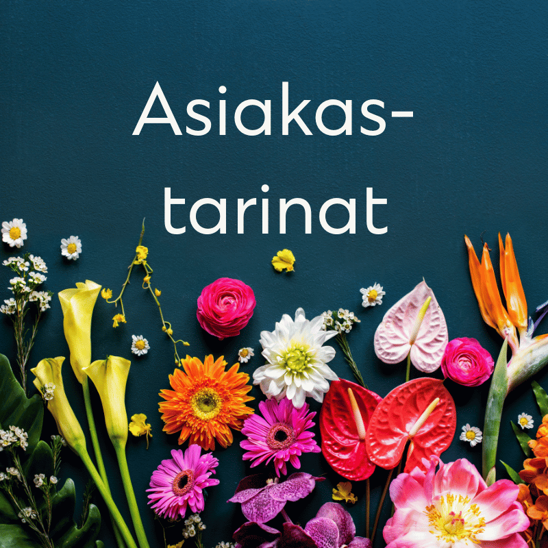 Marbles Asiakastarinat – kuvitus kasvusta ja rekrytointien onnistumisesta tummansinisellä kukkataustalla.